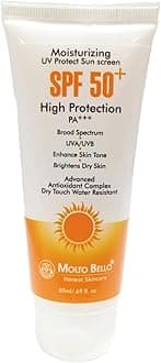Molto Bello | Moisturizing UV | Protect Sunscreen| SPF 50| High Protection| PA+++| Non Greasy, Quick Absorbing| Water Resistant| For Oily, Sensitive, Dry Skin| UVA/B & Blue Light Protection| 50ml