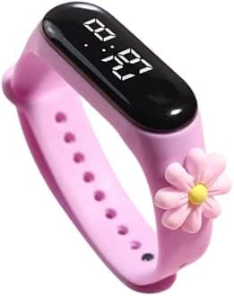 ZOVUTA Digital Dial Waterproof Stylish & Fashionable Wrist Smart Watch LED Band for Kids, Colorful Cartoon for Boys & Girls (Removable Silicon Strap) (Purple Flower)