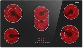 Electric Cooktop 36 Inch 5 Burners,220~240V,Built in Electric Stove Top,8400W Radiant Ceramic Cooktop with Hardwired,Touch Control,Child Lock,Dual-Ring Heating,Expandable Zones