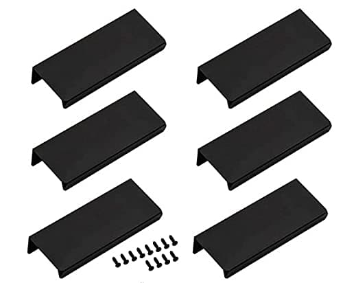 LC LICTOP Edge Pull Handles for Cabinets, 3.15 Inch Aluminum Alloy Finger Tab Pulls, Concealed Drawer Handles for Kitchen, Dresser, Wardrobe, 2.52 Inch Hole Spacing, 6Pcs Black Edge Pulls