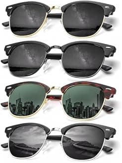 KALIYADI Sunglasses Men Polarized Sunglasses for Men Women Unisex Semi-Rimless Frame Retro Driving Sun Glasses UV Blocking