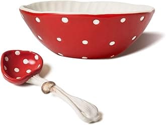 5.8" Mushroom Shaped Salad Bowl - Safety Matte Ceramic Soup Bowls, paired with a cute mushroom spoon, use for noodles, rice, pasta and more
