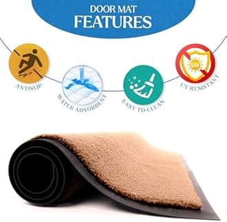 Washable Dirt Trapper Door Mats Indoor & Outdoor, Heavy Duty Non Slip Doormats, Rubber Backed Floor Mat, Super Absorbent Front Door Mat, Entrance Rug (Beige-Plain, 40cm x 60cm)