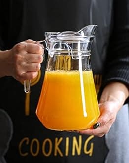 Syanka Premium Glass Water Jug - 1.3 LTR, Transparent, Hot Cold Water Pitcher with Lid Water Jug, Iced Tea, Milk and Juice Beverage Carafe, Lemon Jug (1.30 liters)