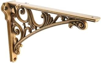 Decorative Shelf Bracket 10 inch, Antique Brass Shelf Brackets for Shelving, Heavy Duty Vintage, DIY Projects, Hardware Included, 2 Pack, 9.84x7x1.73 inch,Baroque Style
