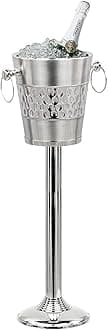 Deep Hammered Brushed Nickel Plated Majestic Wine & Ice Bucket with Steel Bucket Stand | Wine Chiller On Stand Kitchenware Barware | Party Organization Ideas