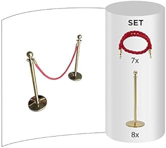 Rope & Post Barrier Kit (8x Brass Barriers + 7x Red Ropes)