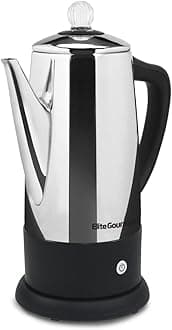 Elite GourmetEC812 Electric 12-Cup Coffee Percolator with Keep Warm, Clear Brew Progress Knob Cool-Touch Handle Cord-less Serve, Stainless Steel