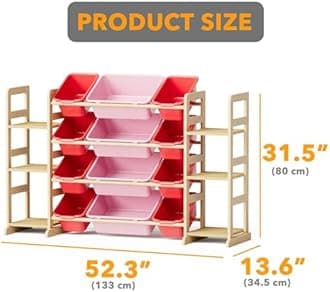 SpaceAid Toy Storage Organizer with 6 Shelves and 12 Bins, Toy Organizers Storage Bookshelf, Kids Bin Shelf Toys Box Bookcase for Bedroom Playroom Organization Room Decor, Red and Pink