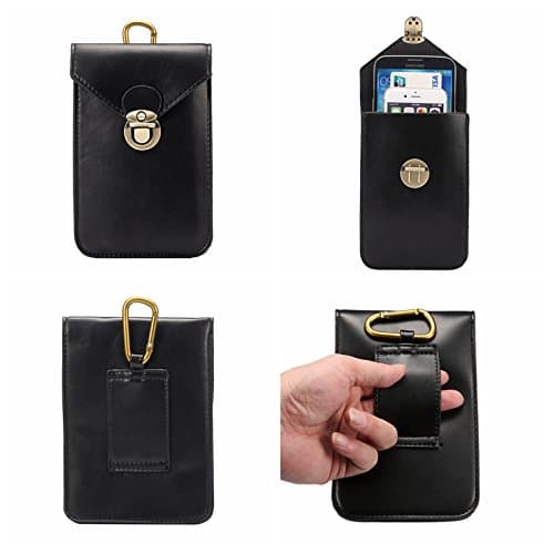 Iphone 7 Plus Case Crazy Horse Premium PU Leather Flip Hip For 6 6S Plus Holster Galaxy S7 Edge S8 Case 5.7inch to 6.0inch Key Ring Metal Belt Hook Multifunction Phone Pouch Bag Black