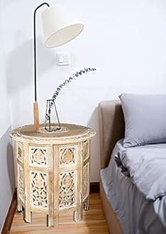 DE KRAFTSMAN Side Table for Living Room | Wooden Foldable GREEKIA Series Hand Carved Side Table | End Table | Coffee Table 18 Inch
