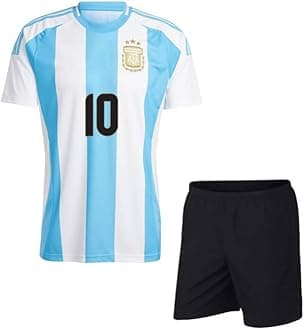 White Blue Argeentinaa Meesii 10 Football Jersey with Shorts 2024 for (Kids & Men & Boys)