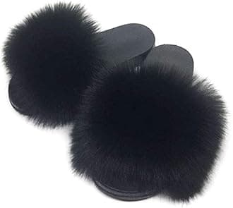 AuapTavw Women's Faux Fur Slides Slippers Fluffy Fuzzy Sandals Open Toe Furry Slide Flip Flop Indoor Outdoor