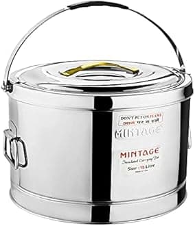 Mintage Stainless Steel Sambar Pot 15 Liters For Canteen & Hotel Casserole with side handle Roti | Rice | Biryani Box Puff Insulated Hot & Cold 12 HR picnic pot Container Casserole Thermal Serving Pot