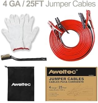 AWELTEC Jumper Cables 4 Gauge 25 Feet Battery Jumper Cables for Car -40℉ to 140℉ - Heavy Duty Booster Cables with Carry Bag, Safety Gloves and Iron Brush (4AWG x 25FT)