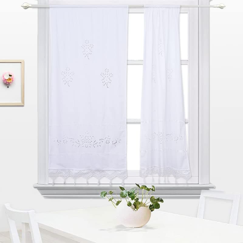 DOKOT White Cotton Curtains - 2 Panel Sets, 27 x 59 Inches, Semi-Sheer Bathroom, Bedroom & Door Window Curtains