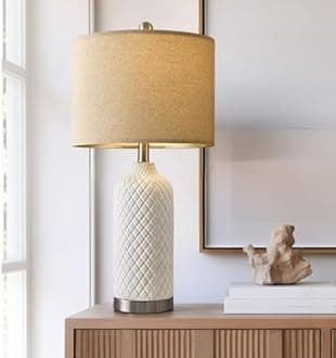 24.25" Single Table Lamp for Bedroom Modern Ceramic Nightstand Lamp White Bedside Lamp Boho Living Room Lamp Farmhouse Bedroom Lamp Side Table Lamp End Table Lamp