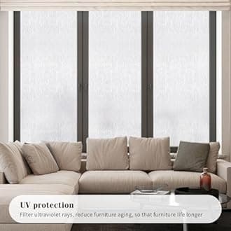 WPCTEV Window Film Non Adhesive Frosted Film Privacy Window Sticker Self Static Cling Vinly Glass Film Anti UV Decorative for Home Office Rain 35.4 Inch x 6.5 Feet