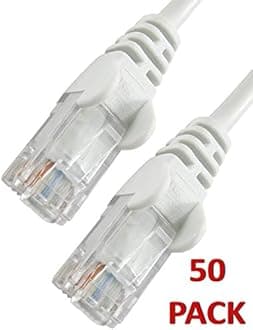 0.25m WHITE Network Cable - CAT5e - RJ45 - Ethernet - Patch - LAN - Router - Modem - 10/100 50 PACK