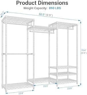 VIPEK V5C Bedroom Armoires Portable Clothes Closet Rack, White Metal Clothing Rack with Black Cover, Adjustable Custom Freestanding Closet Wardrobe Heavy Duty Covered Clothes Rack, Max Load 890LBS