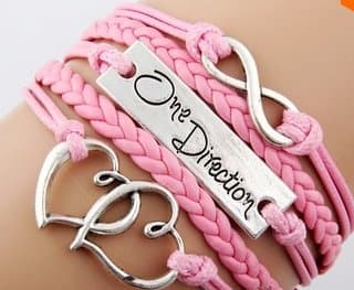 Vintage Silvery 1D Double Heart Bracelet Infinity One Direction Bangle Pink Handmade Leather Rope