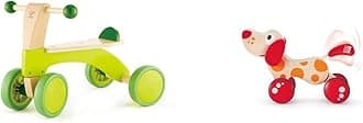 Hape Scoot Around Ride On Wood Bike, Bright Green & Walk-A-Long Puppy Wooden Pull Toy by Hape | Award Winning Push Pull Toy Puppy for Toddlers Can Sit, Stand and Roll, Red