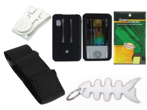 TPA STORE - Accessory Combo Kit for Creative Zen X- Fi Style 4gb 8gb 16gb 32gb 64gb Video Music Mp3 Player: Includes Black Durable Flexible Soft Silicone Skin Case, Premium Reusable LCD Screen Protector, Elastic Armband, Belt Clip, Fishbone Style Keychain