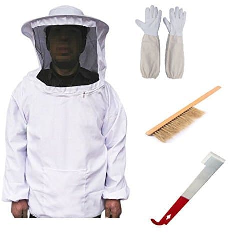 Beekeeping Bee Keeping Suit Jacket&Gloves& Bee Hive Brush & J Hook Hive Tool Set by HLPB