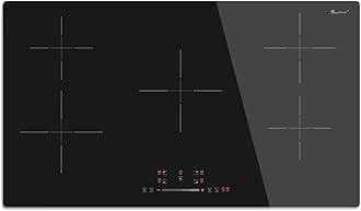 Induction Hob 5 Zone, Built-in Electric Cooktop 9300W 90CM 5 Ring Hob with Touch Controls, Crystal Glass Panel 220~240V