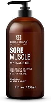 Botanic Hearth Soremuscle Massage Oil 8 Fl Oz| Refreshing, Relaxing Massage Oils for Muscle Relaxing & Joint Comfort | Made with Natural Oils | for All Skin Types, for Men & Women