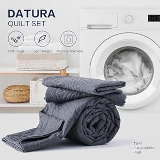 EXQ Home Quilt Set Full Queen Size Bluish Grey 3 Piece,Lightweight Soft Coverlet Mandala Flower Pattern Bedspread Set for All Season(1 Quilt,2 Pillow Shams)