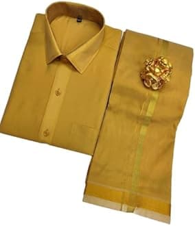 Men's Fashion Art Silk Shirt And Dhotis Combo - Full Sleeve