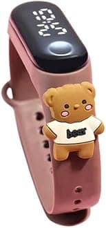 ZOVUTA Digital Dial Waterproof Stylish & Fashionable Wrist Smart Watch LED Band for Kids, Colorful Cartoon for Boys & Girls (Removable Silicon Strap) (Toffee Brown Happy Bear)