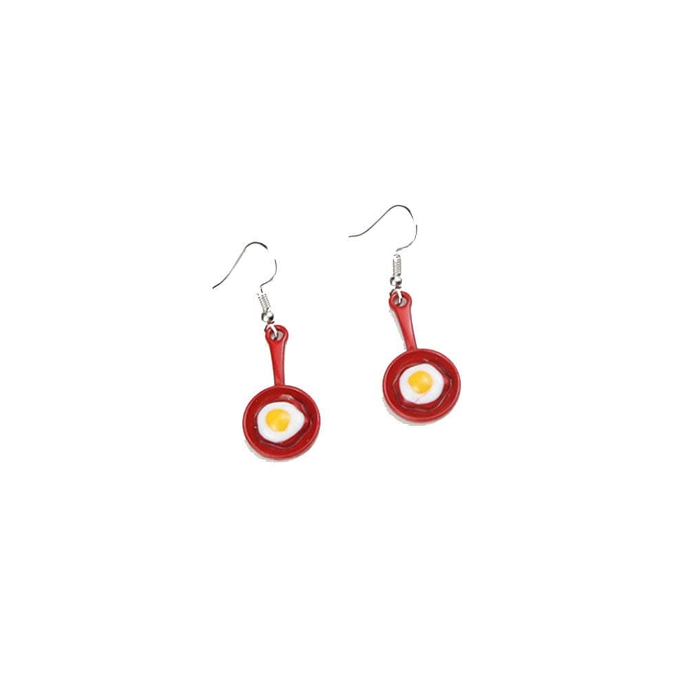 YINLIN Tiny Spatula Fried Egg Earring Funny Kitchen Tools Jewelry(red)