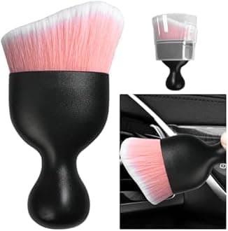 Ziciner Car Detailing Brush, Curved Soft Bristles Auto Removal Dust Collectors, Universal Vehicle Dashboard, Air Conditioner Vents etc Interior Cleaning Tool Accessory (Pink/White)