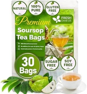 FreshDrinkUS, Premium 30 Soursop Graviola Leaf Tea Bags, 100% Natural & Pure from Soursop Leaves, Hoja Guanabana Herbal Tea. Made with Natural Material Tea Bags. No Sugar, No Caffeine, Vegan.