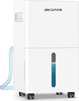 Bicepos 1500 sq.ft Dehumidifier for Basement, 21 Pints Dehumidifiers for Home with Drain Hose, Continuous Drainage, Auto Defrost, Intelligent Humidistat for Bedroom, Large Room, White