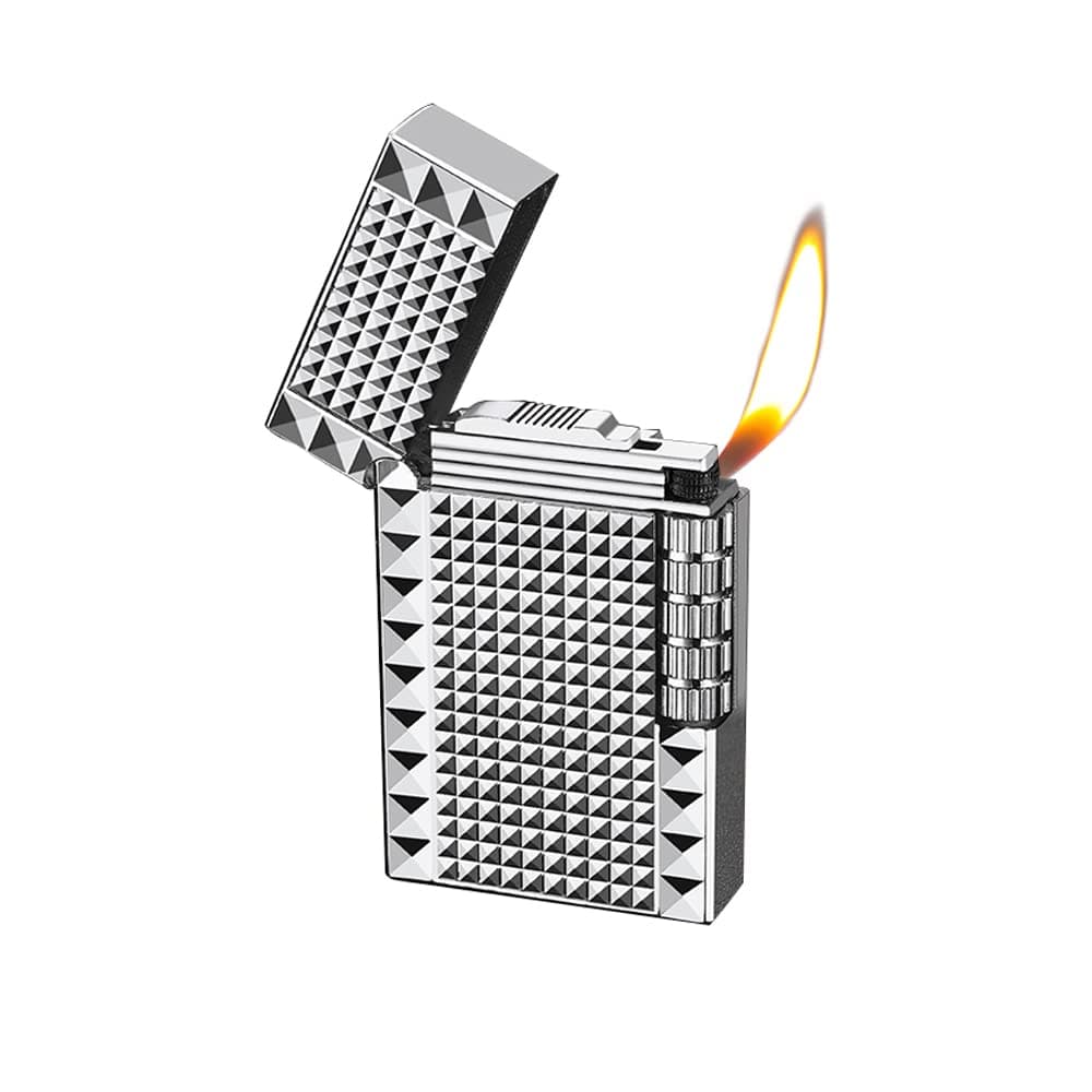 Lighters Soft Flame Lighter Traditional Flame Cigar Lighter with Adjustable Flame Dial Vertical Ignition Roller Good for Gift Outdoor Camping Hiking Fishing Grill Adventure Candle (Silver03)