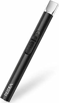 REIDEA 2 PCS Electronic Candle Lighter Arc Windproof Flameless USB Rechargeable Lighter with Safe Button for Home Kitchen (S4, Pitch Black)