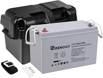 Renogy Deep Cycle AGM 12 Volt 100Ah Battery w/ Box, 3% Self-Discharge Rate, 1100A Max Discharge Current, Safe Charge Appliances for RV, Camping, Cabin, Marine and Off-Grid System, Maintenance-Free