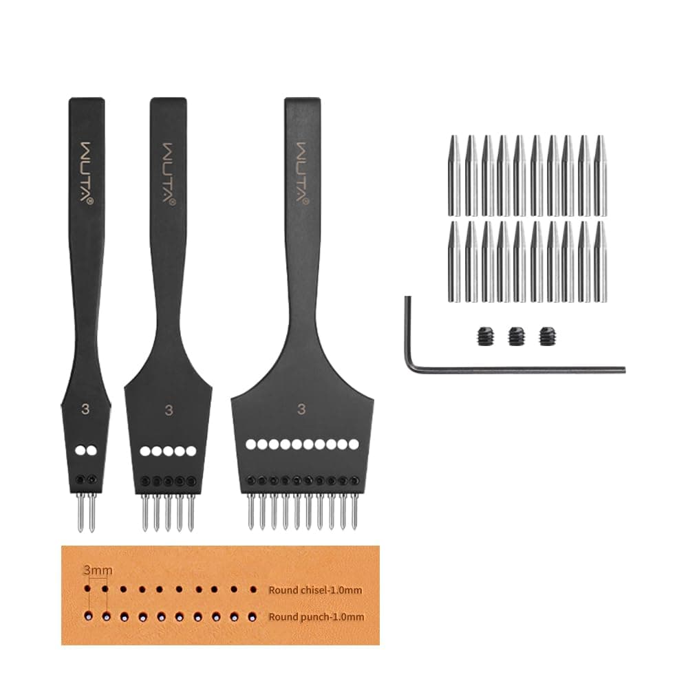 Removable Circle Leather Hole Punch Lacing Stitching Professional Working Hand Tool Kit Round Hole Puncher Craft Chisel Cutting Punches Kits 2nd Generation 3mm-(2+5+10)