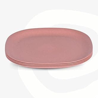 Eha Set of 4 Earth-Friendly Square Dinner Plates |11 inch| Unbreakable Plates Made with Bamboo Fibers & Rice Husk Fiber | Microwave Safe Full Dinner Plates | for Hot & Cold Servings |Pink