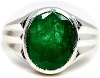 55Carat Genuine Emerald Silver Ring for Men 7 Carat Oval Shape Birthstone Size 5,6,7,8,9,10,11,12,13