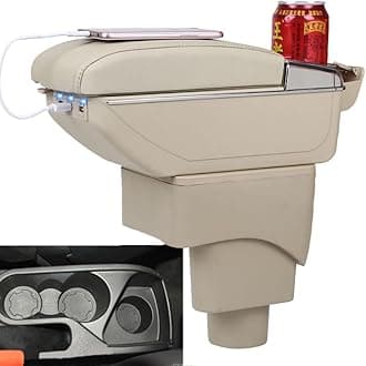 Leather Car Center Console Armrest Box for Ford Ecosport 2013 2014 2015 2016 2017 Armrests Storage Box (Beige with 7USB Ports)