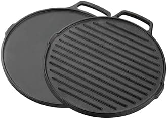 Regalo Cast Iron 2 in 1 Grill and Griddle Pan | Tawa for Dosa, Roti | Iron Cookware for Kitchen | 30cm, Black