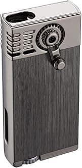 Jet Torch Lighter, Windproof Jet Flame Lighter with Rocker Arm Ignition, Refillable & Adjustable Torch Lighter with Gas Window, Metal Drawing Lighter for BBQ, Fireworks,Camping (Black)