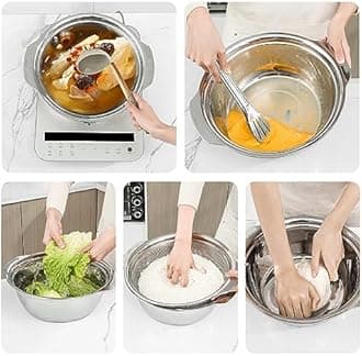 304 Stainless Steel Microporous Colander with Handle, Rice Washers Microporous Strainer Set For washing vegetables, fruits and rice, and draining cooked pasta(2QT with handle-Gold)