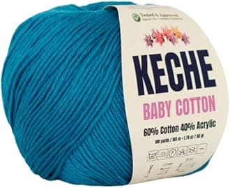 KECHECotton Yarn, 60% Cotton 40% Acrylic Yarn, Soft Cotton Yarn for Crochet and Knitting, Amigurumi Yarn 1 Skein/Ball 1.76 Oz (50g) / 180 Yrds (165m) -Blue