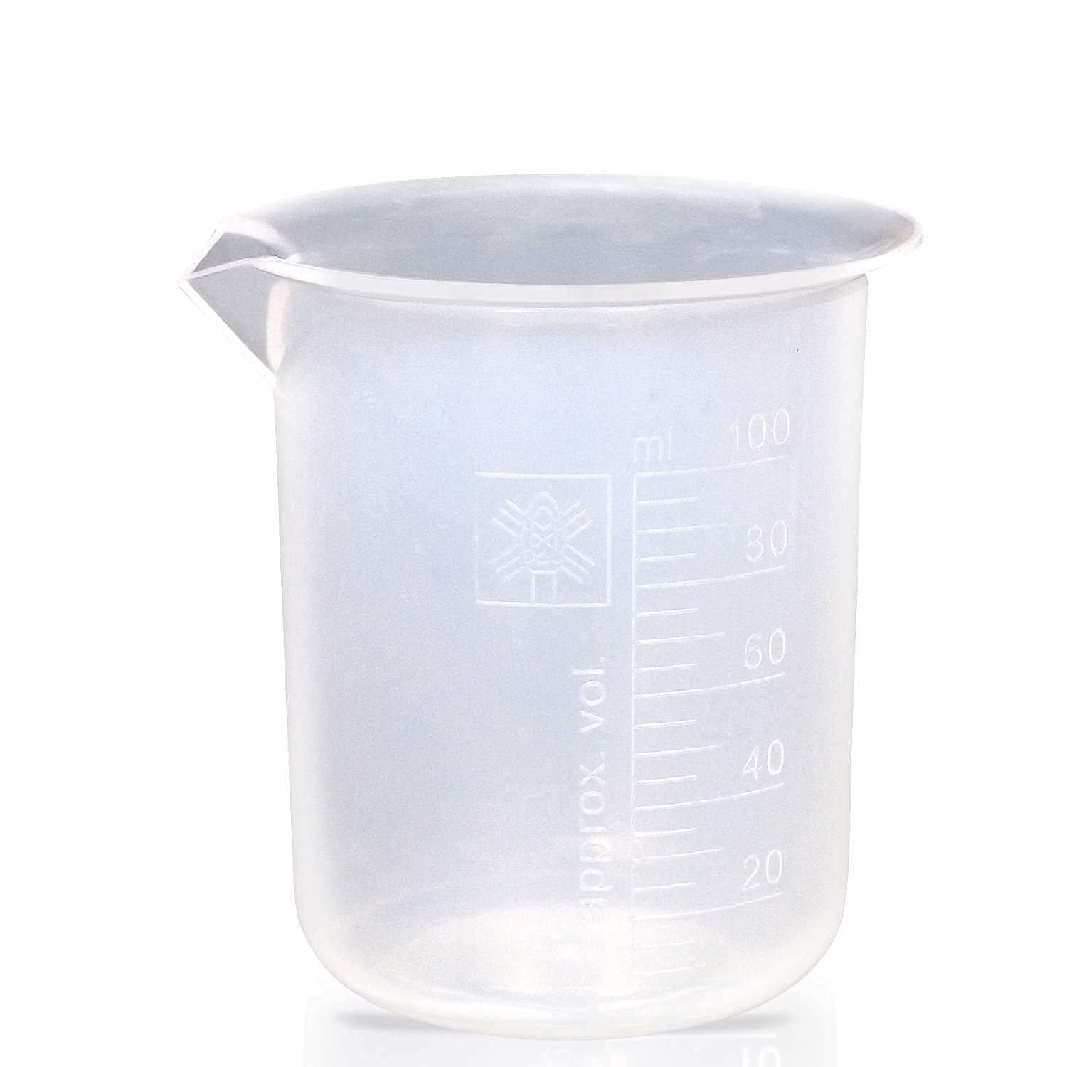 Plastic Beaker 100ml, High Clarity Polypropylene Beaker Set with Raised Graduations, Pack of 12 Beakers
