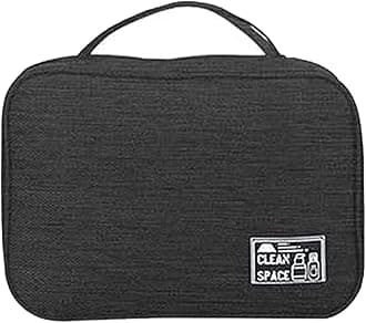 House of Quirk Canvas Travel Cosmetic Bag For Women, Hanging Toiletry Bag With Hanging Hook, Waterproof Makeup (Black),W-17 Cm, Large